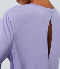 Round Neck Long Sleeve Cut Out Tie Back Yoga Sports Top