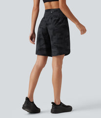 Halara UltraSculpt™ Camo Print High Waisted Tummy Control Curved Hem Running Shorts 9" with Pocket