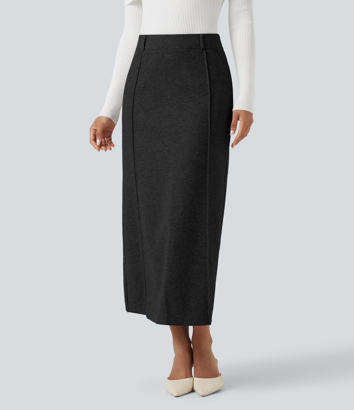 High-waisted Split Midi Fleece Casual A-line Skirt
