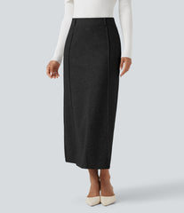 High-waisted Split Midi Fleece Casual A-line Skirt