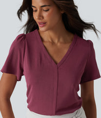 V Neck Short Sleeve Work Top