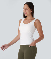 U Neck Crossover Yoga Tank Top-Longer Length