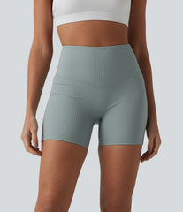 Ribbed Knit High Waisted Yoga Biker Shorts 5'' with Pocket