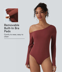 SoftlyZero™ Airy One Shoulder Long Sleeve Built-in Bra InstantCool Casual Bodysuit