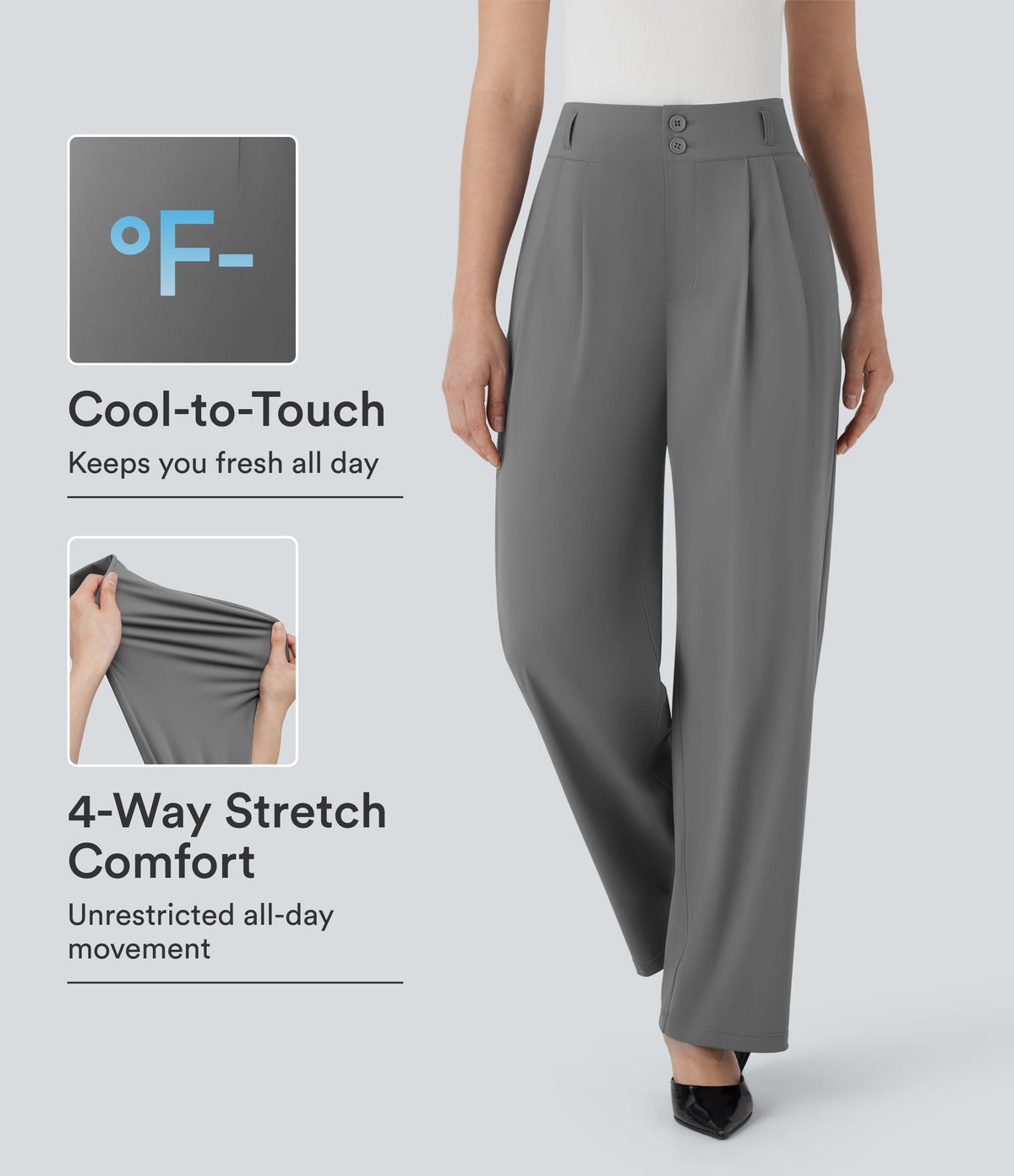High Waisted Zipper Pocket Shirred Straight Leg InstantCool Work Pants