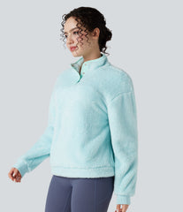 Stand Collar Button Casual Fleece Sweatshirt