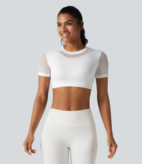 OneForm Seamless Flow Round Neck Short Sleeve Cut Out Cropped Workout Sports Top