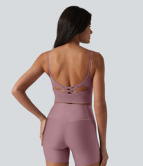 Ribbed Knit Low Support U Neck Built-in Bra Yoga Sports Bra-UPF40+