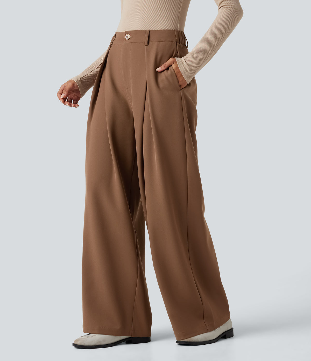 High-waisted Work Wide-leg Pants with Pockets