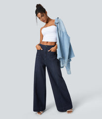 Halara Flex™ High Waisted Pockets Washed Casual Wide Leg Jeans