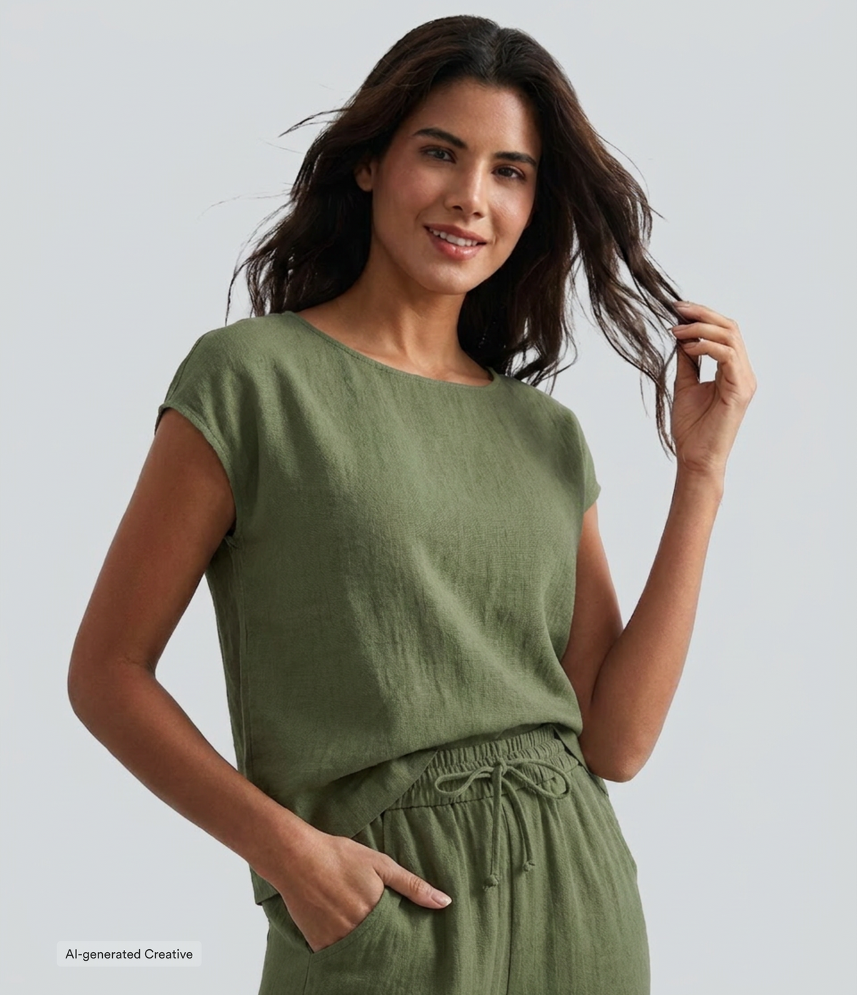 Round Neck Batwing Sleeve Casual Linen-Feel Top