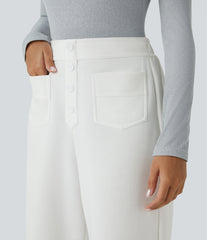 High Waisted Pockets Straight Leg Fleece Casual Pants
