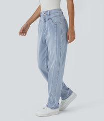 Halara Flex™ High Waisted Zipper Pockets Washed Casual Jeans
