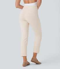 High Waisted Rolled Hem Skinny Tapered Ankle Length Casual Pants