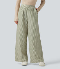 High Waisted Stripes Baggy Lounge Pants with Pockets