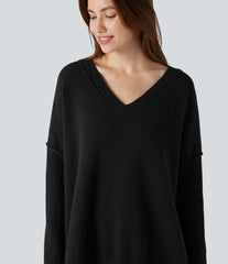 V-neck Reglan Long Sleeve Relaxed Fit Casual Sweater