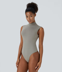 Stand Collar Sleeveless Plain Casual Bodysuit