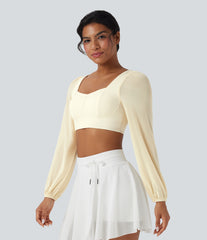 SoftlyZero™ Plush Long Sleeve Contrast Mesh Cropped Yoga Sports Top