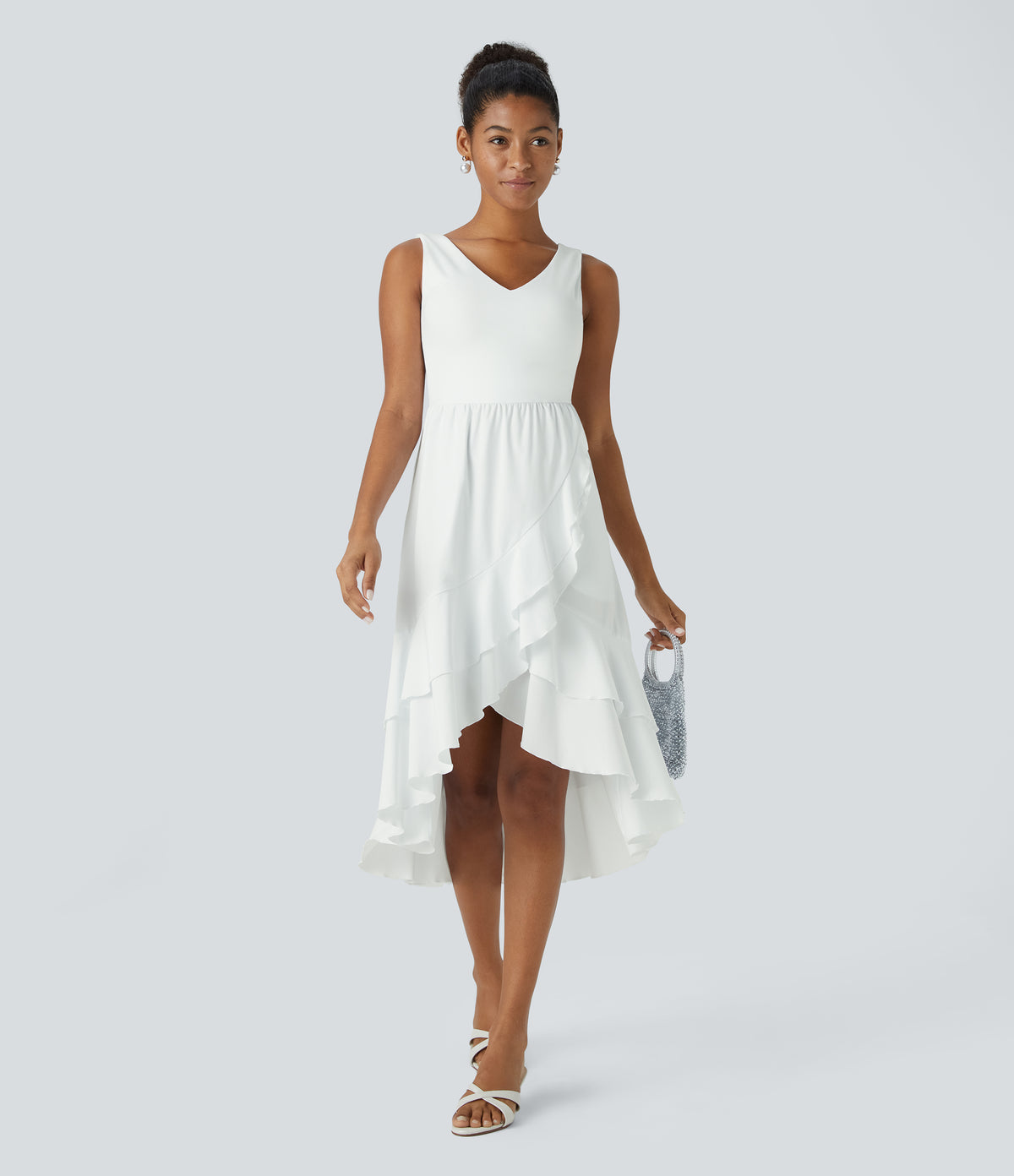 Breezeful™ V Neck Cut Out Pocket Ruffle Flowy Quick Dry Midi Dress
