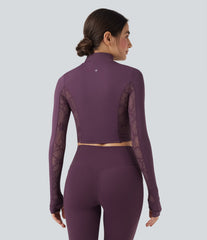 SoftlyZero™ Thumb Holes Contrast Lace Double Zipper Yoga Jacket-UPF50+