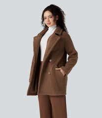 Lapel Relaxed Casual Sherpa Coat with Pockets