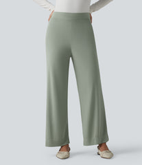 High Waisted Work Straight Leg Pants with Pockets