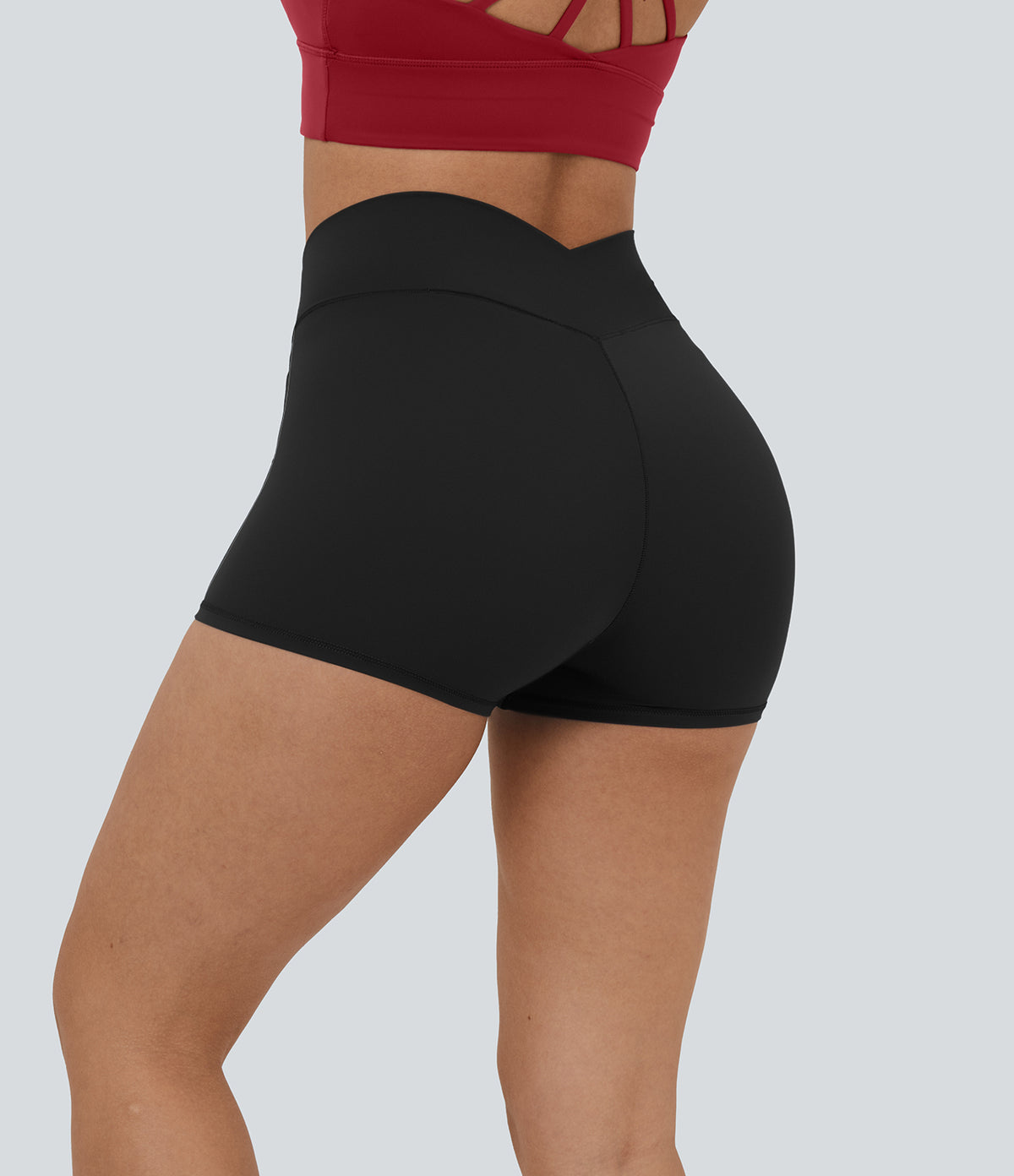 SoftlyZero™ High Waisted Crossover Plain Yoga Biker Shorts 3''-UPF50+
