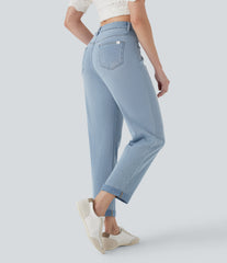 Halara Flex™ Mid Rise Straight Leg Washed Casual Jeans with Pockets