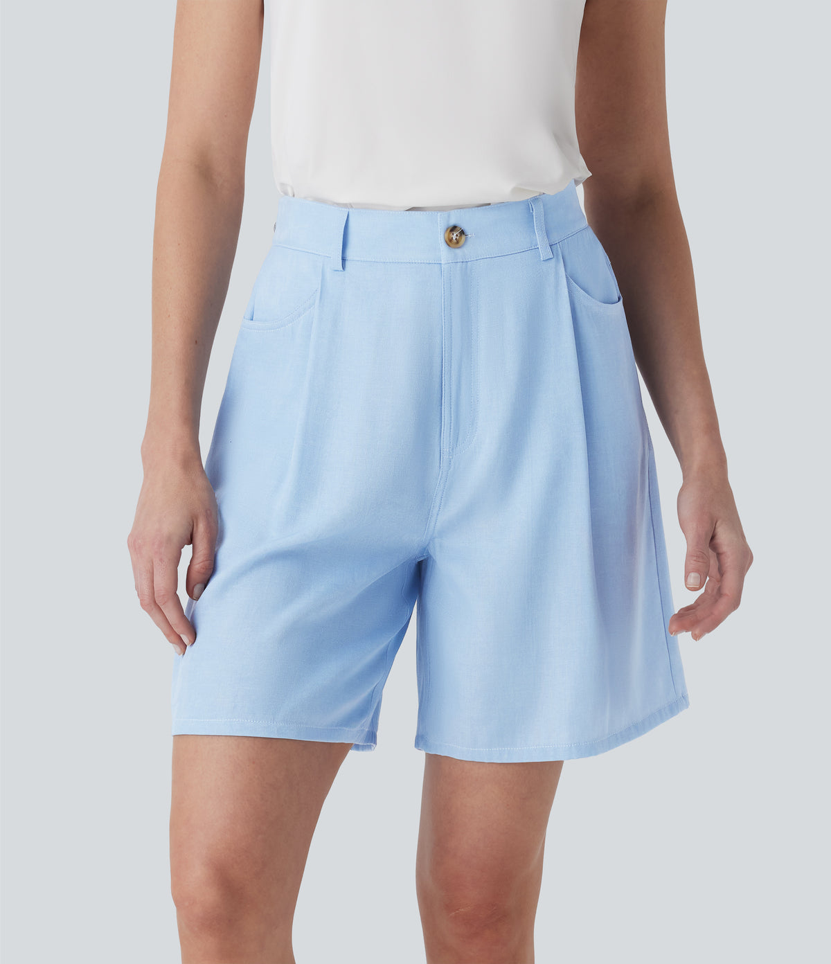 High Waisted Casual Bermuda Shorts with Pockets