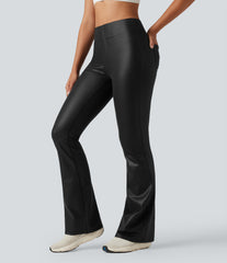 Halara Ultrasculpt™ Faux Leather Shine High Waisted Bootcut Yoga Leggings with Pockets