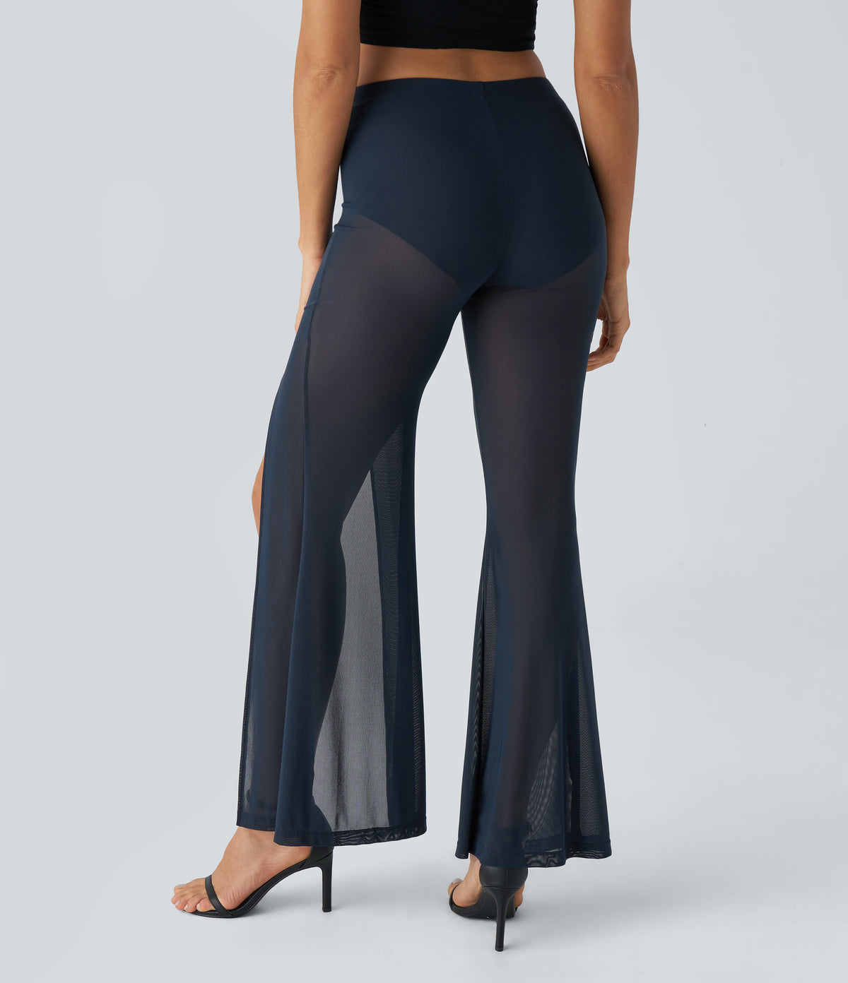 High Waisted 2-in-1 High Mesh Flare Casual Pants