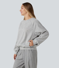 Round Neck Long Sleeve Cut Out Casual Sweatshirt with Pockets