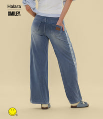 Halara X Smiley® Halara Flex™ High Waisted Baggy Wide Leg Washed Casual Jeans with Pockets