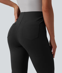 V Shaped High Waisted Tummy Control Flare Casual Pants with Pockets