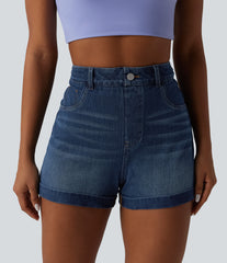 Halara Flex™ High Waisted Tummy Control Rolled Hem Denim Casual Shorts with Pockets