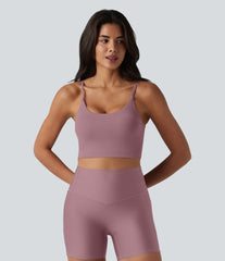 Ribbed Knit Low Support U Neck Built-in Bra Yoga Sports Bra-UPF40+