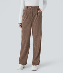 High Waisted Zipper Pocket Corduroy Casual Pants