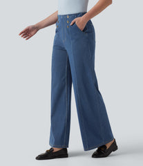 Halara Flex™ High Waisted Decorative Buttons Casual Wide Leg Jeans with Pockets