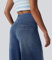 Halara Flex™ High Waisted Wide Leg Washed Casual Jeans with Pockets