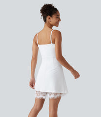 Softlyzero™ Airy Built-in Bra Contrast Lace InstantCool Mini Slip Dress-UPF50+