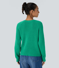 Round Neck Front Long Sleeve Casual Sweater