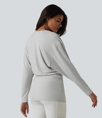 U-neck Batwing Long Sleeve Ruched Yoga Top