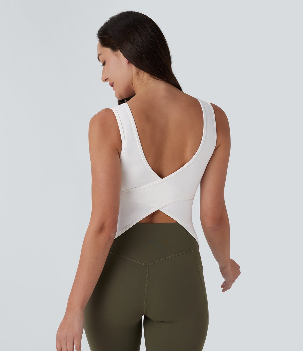 U Neck Crossover Yoga Tank Top-Longer Length