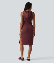 SpacerTek™ Hooded Sleeveless Cut Out Midi Casual Dress