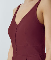 Double Straps V Neck Pocket Wide Leg Casual Jumpsuit
