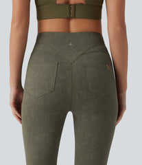 High Waisted Tummy Control Washed Workout Leggings with Pockets