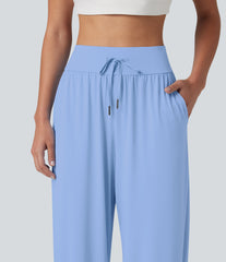 High Waisted Drawstring Split InstantCool Quick Dry Workout Joggers with Pockets-UPF50+