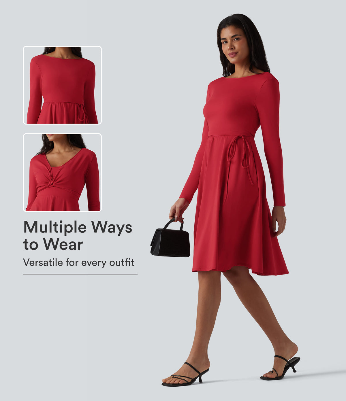SoftlyZero™ Airy Long Sleeve Wrapped 2-Piece InstantCool Midi Dress with Pockets