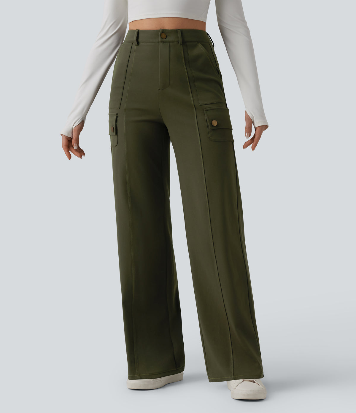 DayStretch High Waisted Straight Leg Casual Cargo Pants with Pockets