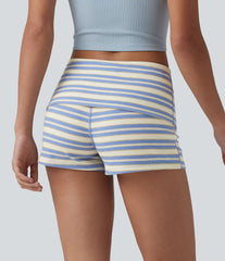 Ribbed Knit Foldover Low Rise Stripes Casual Skinny Shorts